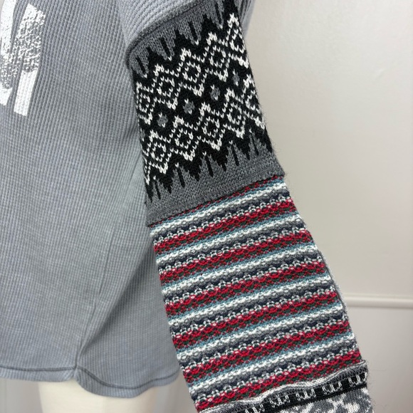 We the Free by FP Thermal Waffle Knit Top "FREEDOM" Size S Gray Grunge Knit - Picture 7 of 17